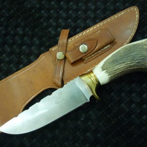 Handmade D2 Steel Hunting Knife: Stag Horn Handle, Leather Sheath