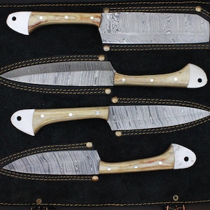 Handmade Damascus Steel Chef Knife Set Of 4 Pcs Rosewood Black Wood Handle Gift For Father Kitchen Knife Groomsmen Wedding Gift For Him
