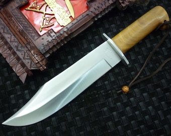 Handmade D2 Steel Hunting Knife With Olive wood Handle with leather sheath Gift For Him Custom knife Groomsman Personalized Gift for men.