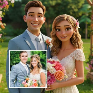 Custom 3D Pixar Cartoon Animation Portrait from Photo – Personalized Digital Art – Unique Gift for WEDDINGS, Couples, Marriage, Anniversary