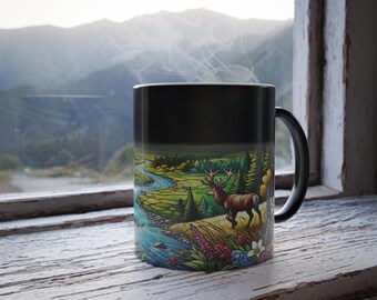 Mountain Coffee Mug Color Changing Cup Design Nature Inspired Drinkware Gift Camping Idea Hunter Kitchen Accessory Rustic Cabin Decoration
