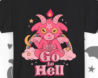 T-shirt Go to Hell, Funny Unisex Tee, Casual Wear, Humor Apparel, Retro Funny Art Tshirt, Cool Gift for Coworkers, Cute Graphic Tshirt