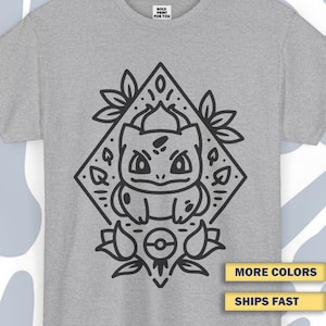 Vintage T-shirt Minimalist Bulbasaur, Funny Unisex Tee, Pokemons Retro Shirt, Casual Wear, Meme tshirt, Funny Vintage Pokemons  Shirt
