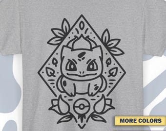 Vintage T-shirt Minimalist Bulbasaur, Funny Unisex Tee, Pokemons Retro Shirt, Casual Wear, Meme tshirt, Funny Vintage Pokemons  Shirt
