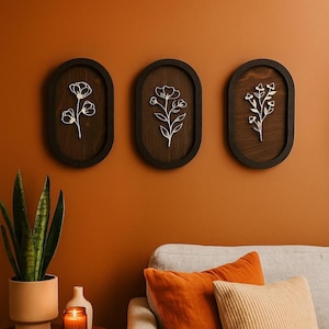 Wooden Floral Wall Art Set (3): Rustic Boho Home Decor