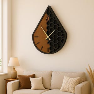 Minimalist Black & Brown Wood Wall Clock: Silent Modern Farmhouse Decor