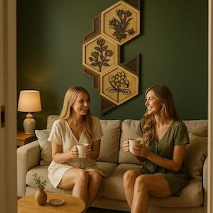 Floral Wood Wall Art Panel: Modern Geometric Birch Sculpture