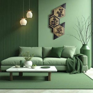 Wooden Floral Wall Art Set: Laser Engraved Birch, Botanical Design