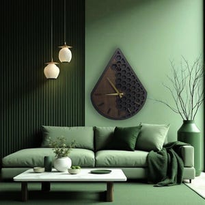 Teardrop Wooden Wall Clock: Modern Honeycomb Design, Silent Quartz Movement