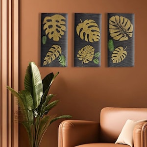 Birch Plywood Flower Wall Art - Set of 3 - Tropical Leaf Decor