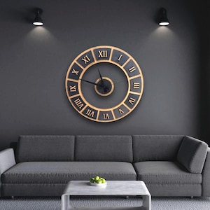 Large Wooden Wall Clock: Rustic Minimalist Decor, Silent Movement