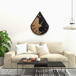 Large Teardrop Wooden Wall Clock: Silent Mid-Century Modern Decor