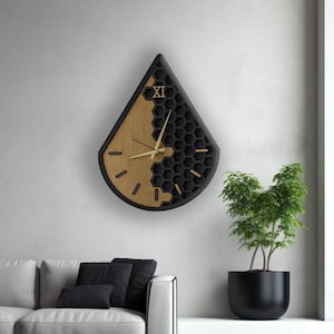 Honeycomb Wooden Wall Clock: Silent Quartz, Mid-Century Modern Art