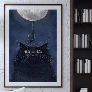 Schwarze Katze Poster | Boho Katze Wand Kunst | Schwarze Katze Wandkunst | Poster zum Ausdrucken, Katzen Poster | Tierportrait