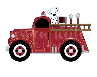 fire truck with dalmatian cute digital clipart fire truck etsy