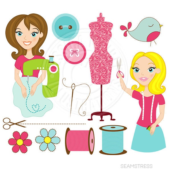 { SEAMSTRESS CLIPART SET } Seamstress Cute clipart set comes with 12 cute s...