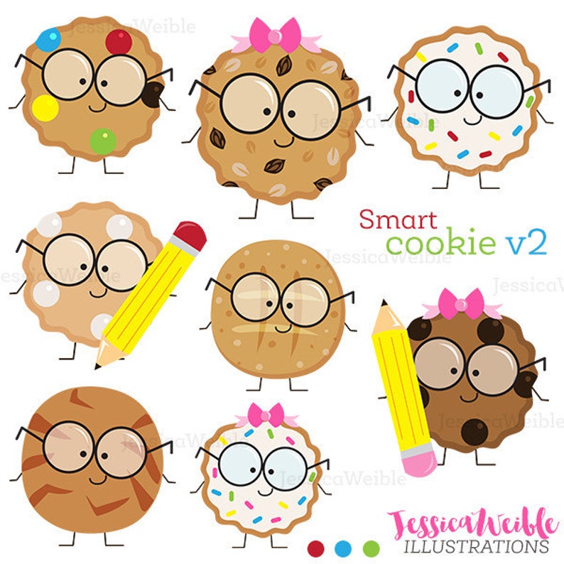 Smart Cookie v2 Cute Digital Clipart Cookie with Glasses | Etsy