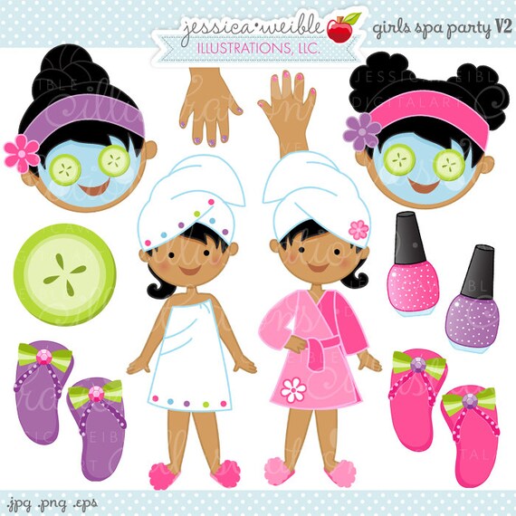 Girls Spa Party V2 Cute Digital Clipart, Commercial Use OK, Spa Party Graphics, Spa Party Clipart Il_570xn