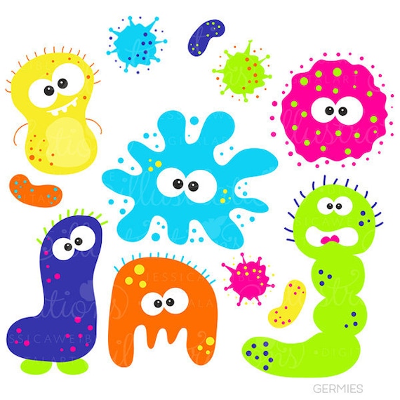 Germies, Bacteria Cute Digital Clipart - Commercial Use OK - Microbiology Clipart, Bacteria Graphics, Biology, Bacteria, Virus Il_570xn