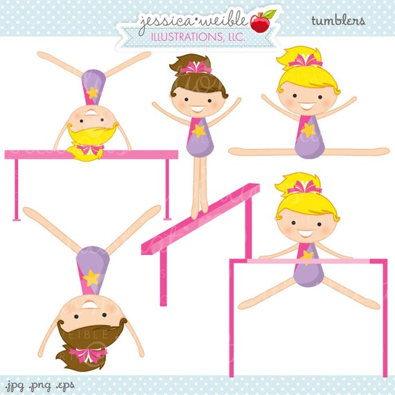 Tumblers Cute Digital Clipart - Commercial Use OK- Girls Gymnastics Graphics, Gymnast, Gymnastics Clipart Il_570xn