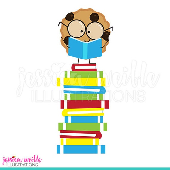 Smart Cookie on Book Stack Cute Digital Clipart Reading Clip Etsy