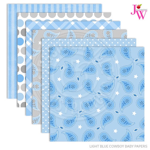 Light Blue Cowboy Baby Cute Digital Papers, Cowboy Papers, Cowboy Patterns, Cowboy Theme Backgrounds, Scrapbook Papers, Paisley, Blue Plaid Il_570xn