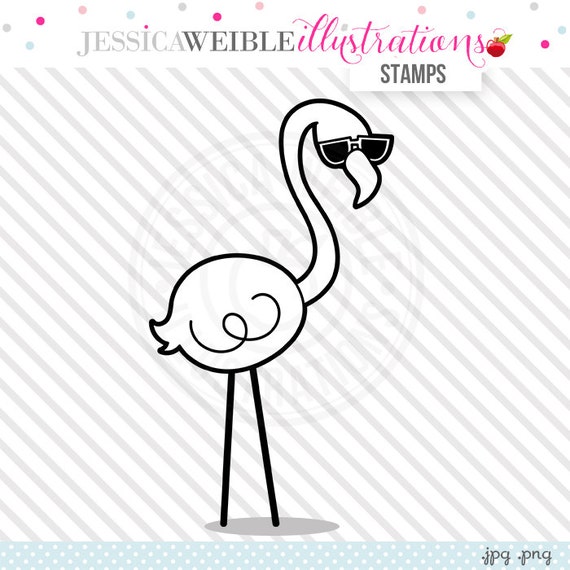 Cool Flamingo Cute Digital Stamp, Flamingo Blackline, Flamingo Black and White Outline, Flamingo Line Art, Instant Download Il_570xn