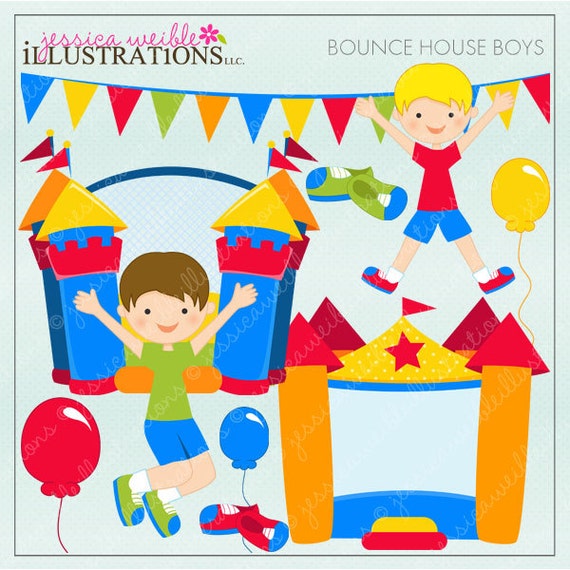 Bounce House Boys Cute Digital Clipart for Card Design, Scrapbooking, and Web Design Il_570xn