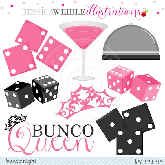 Bunco Night Cute Digital Clipart - Commercial Use Ok - Dice Clipart - Bunco Graphics, Pink Martini, Bunco Clipart Il_570xn