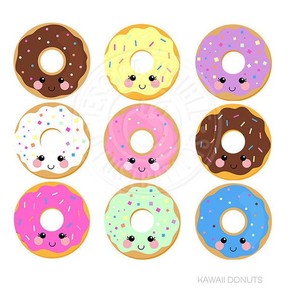 Kawaii Donuts Cute Digital Clipart Donut Clipart Donut Etsy