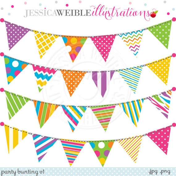 Party Bunting V1 Cute Digital Clipart for Invitations, Card Design, Scrapbooking, and Web Design, Garland Bunting Clipart Il_570xn