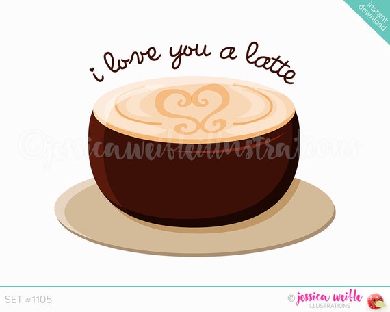 Instant Download Cute I love You a Latte Digital Clipart, Cute latte Clip art, Coffee Graphic, Cute Coffee Drink Illustration, #1105 Il_570xn