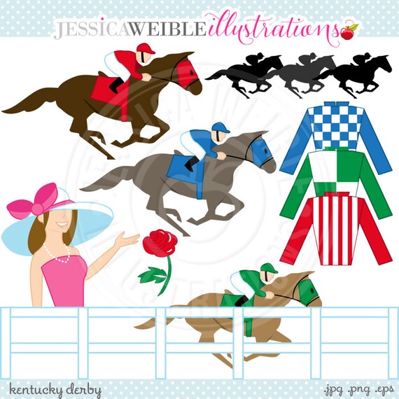 Kentucky Derby Cute Digital Clip Art - Commercial Use OK - Racing Horses Clipart, Horse Race Graphics, Derby Party Il_570xn