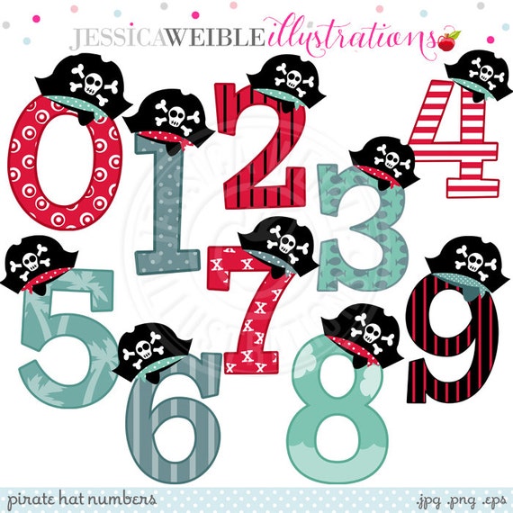Pirate Hat Numbers Cute Digital Clipart - Commercial Use OK - Pirate Clipart - Numbers with Pirate Hats, Pirate Theme Il_570xn