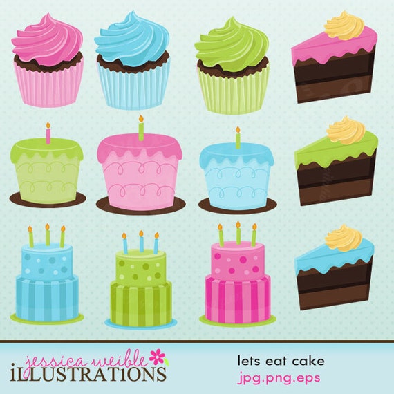 Lets Eat Cake Cute Digital Clipart for Card Design, Scrapbooking, and Web Design Il_570xn