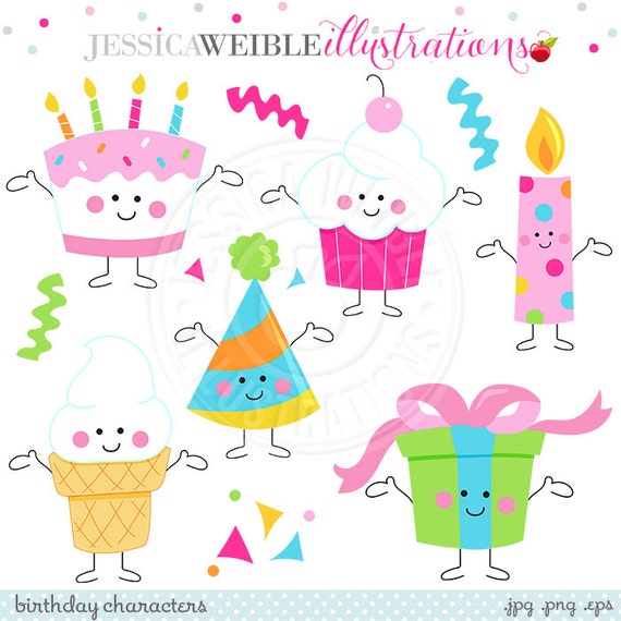 Birthday Characters Cute Digital Clipart Birthday Clip Art Cute