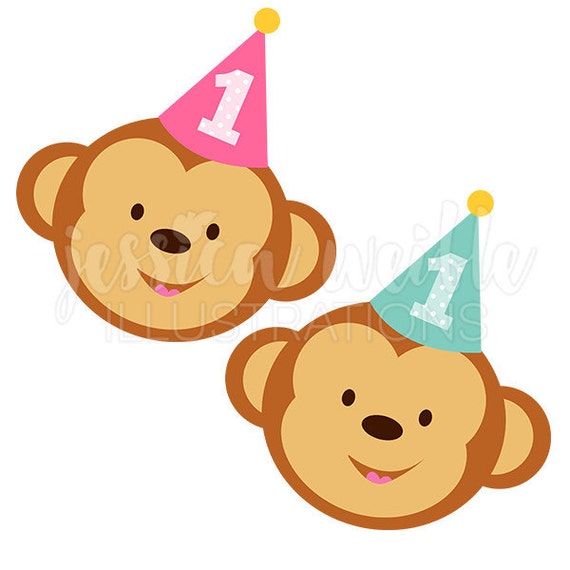 1st Birthday Monkey Cute Digital Clipart Cute Birthday Monkey Clip
