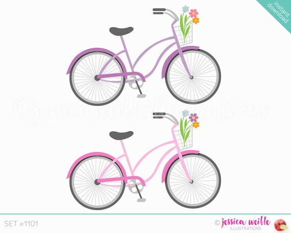 Instant Download Beach Cruiser Bicycle Cute Digital Clipart, Cute Bicycle Clip art, Bike Graphic, Beach Cruiser Illustration, #1101 Il_570xn