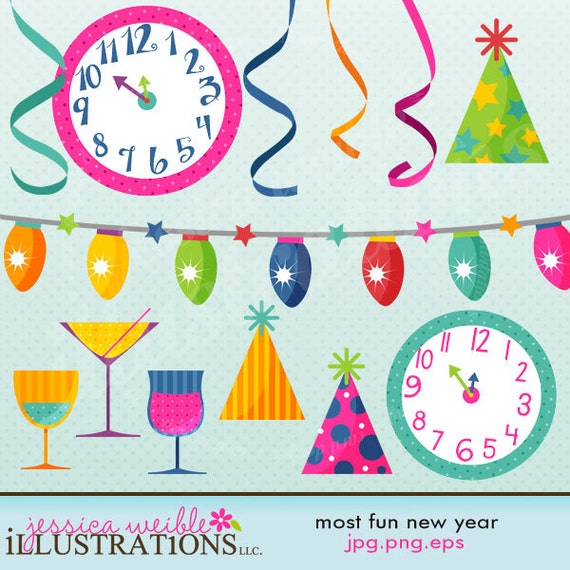 Most Fun New Year Digital Clipart for Invitations, Card Design, Scrapbooking, and Web Design, New Years Il_570xn