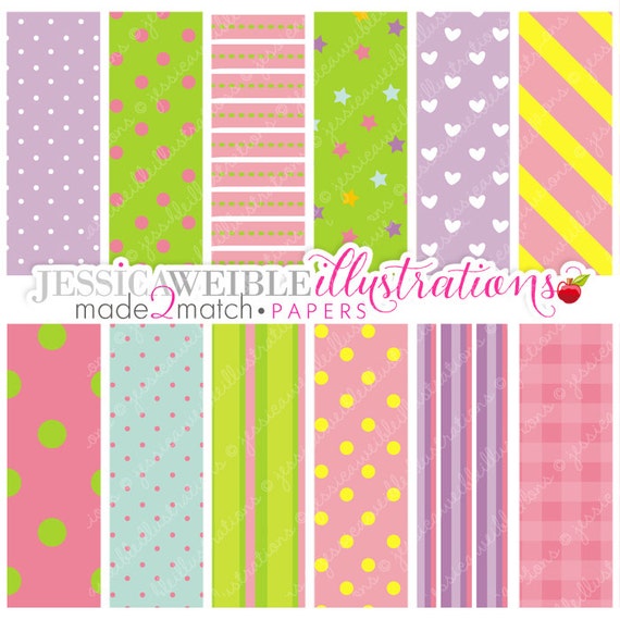 Birthday Girl Cute Digital Papers for Card Design, Scrapbooking, and Web Design Il_570xn