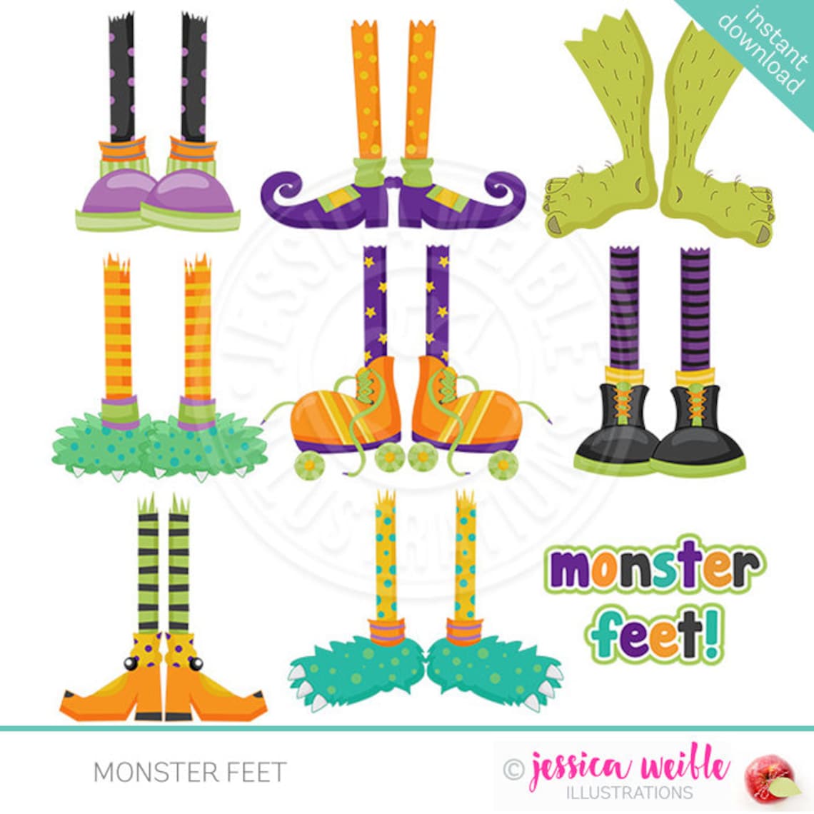 Monster Feet Cute Digital Clipart Halloween Clip Art Etsy