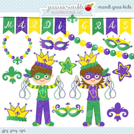 Mardi Gras Kids Digital Clipart - Commercial Use OK - Mardi Gras Graphics, Mardi Gras Clipart Il_570xn