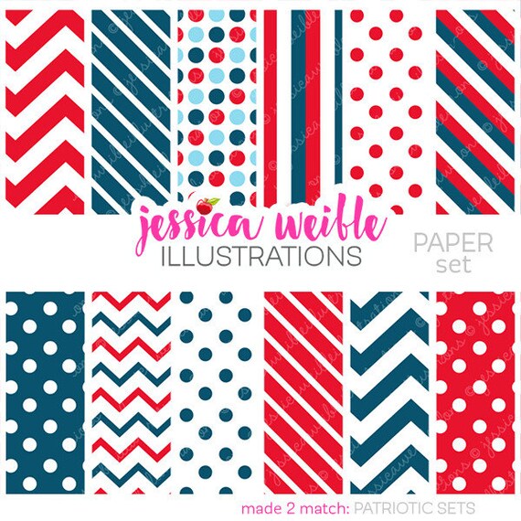 Red White Blue Cute Digital Papers For Commercial Or Personal Etsy
