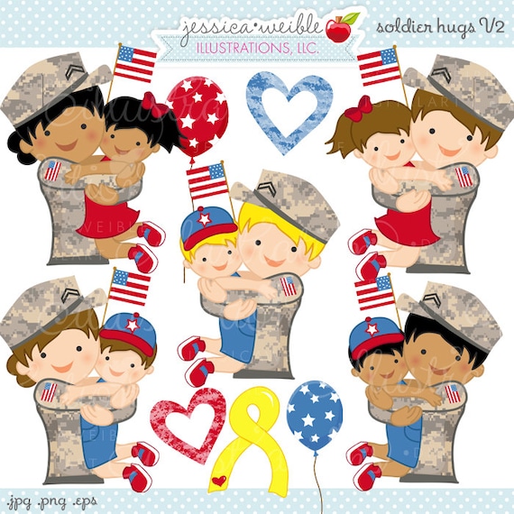 Soldier Hugs V2 Cute Digital Clipart for Commercial or Personal Use, Army Marines Clipart, Army Marines Graphics, Military Il_570xn