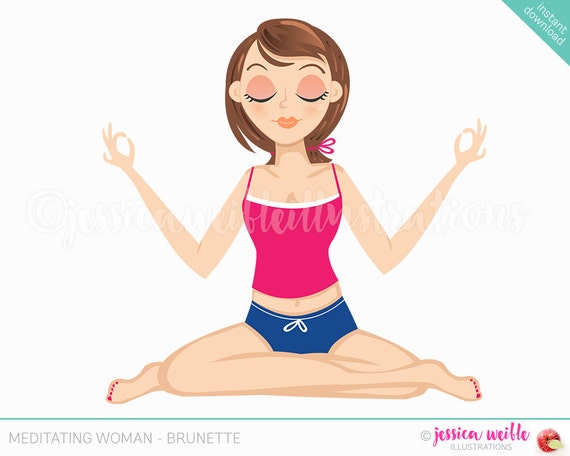 Instant Download Meditating Woman Character Illustration, Brunette Hair, Yoga Woman Character, Meditating Girl Illustration, Blog Character Il_570xn