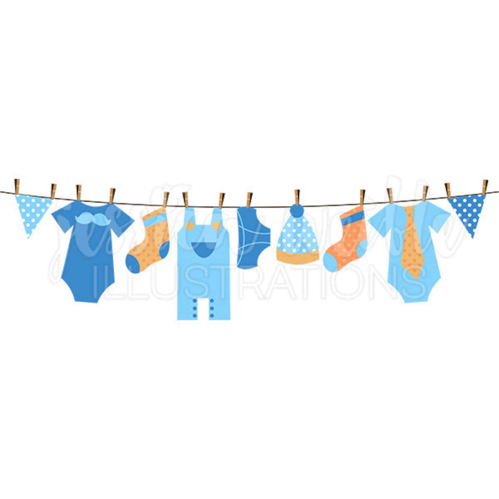 Baby Boy Clothesline Cute Digital Clipart Boy Clothesline Etsy