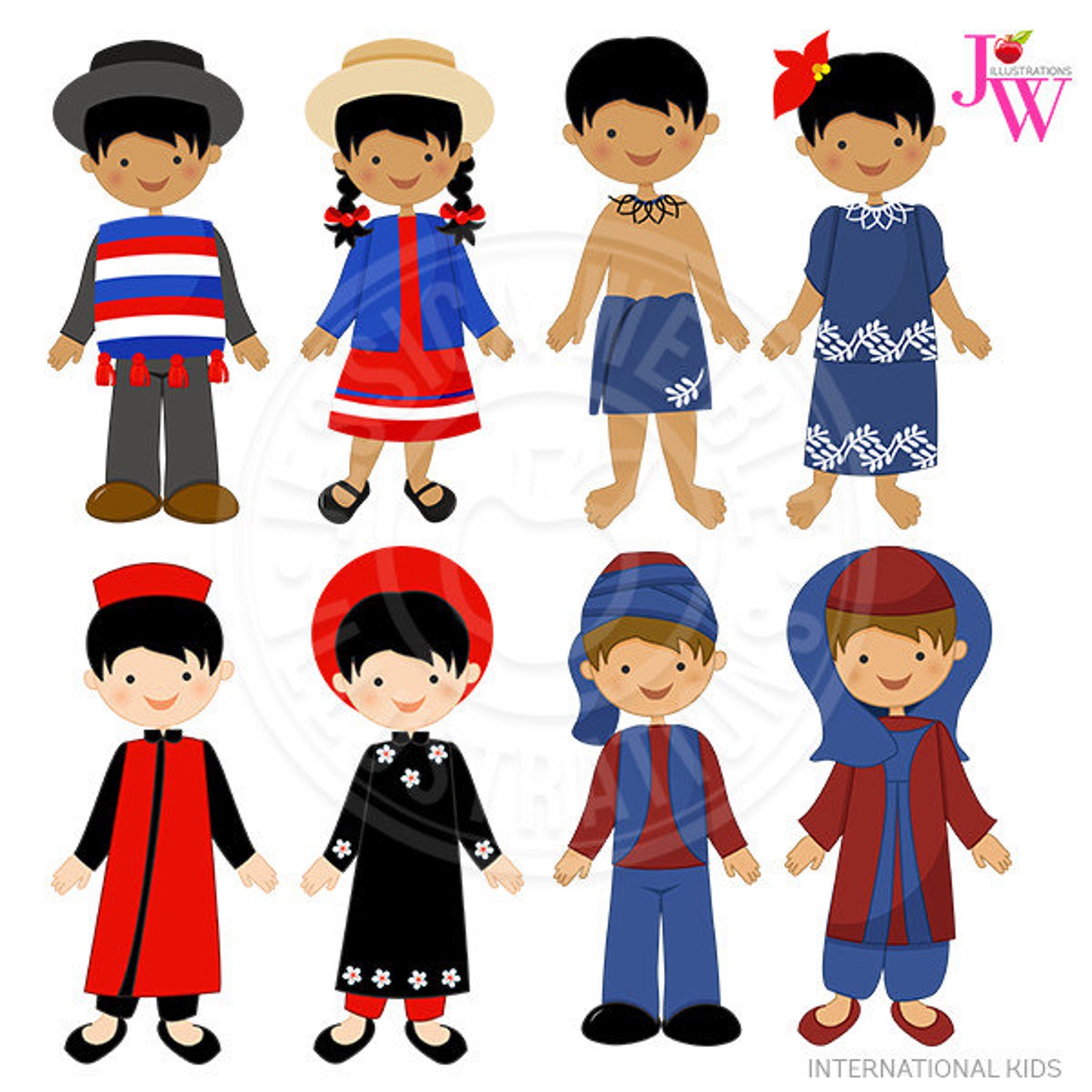International Kids Cute Digital Clipart Chile Kids Samoa | Etsy