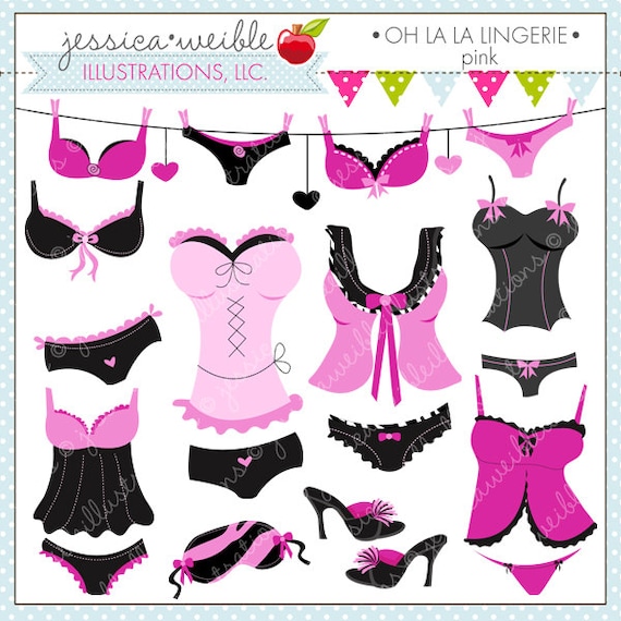 Oh La La Lingerie Pink Cute Digital Clipart for Card Design, Scrapbooking, and Web Design Il_570xn