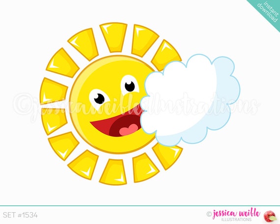 Instant Download Sunshine Cloud Clip Art Cute Digital Clipart Sun Clip Art Sunny Day Graphic Smiling Sun And Cloud Illustration 1534 By Jw Illustrations Catch My Party