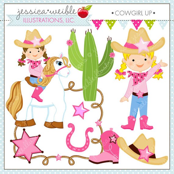 Cowgirl Up Cute Digital Clipart for Commercial or Personal Use, Cowgirl Clipart, Cowgirl Graphics Il_570xn